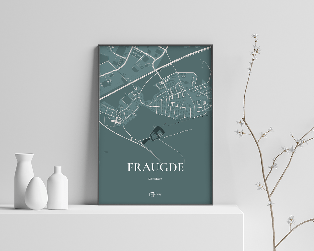 Fraugde Bykort Plakat i Skovgrøn – Elegant Kunstværk