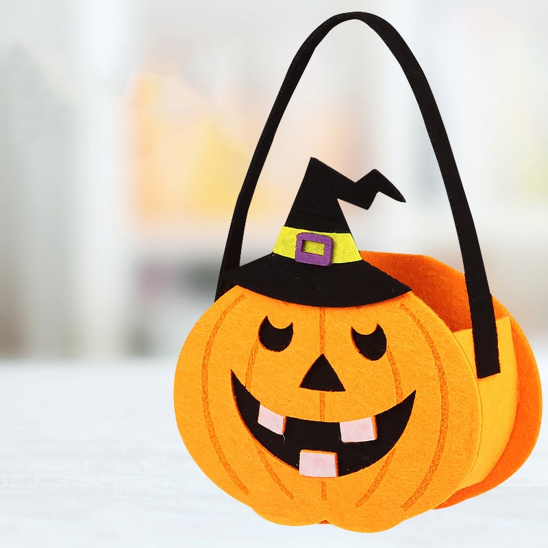 Sød Græskarspand i Filt til Halloween Slikindsamling