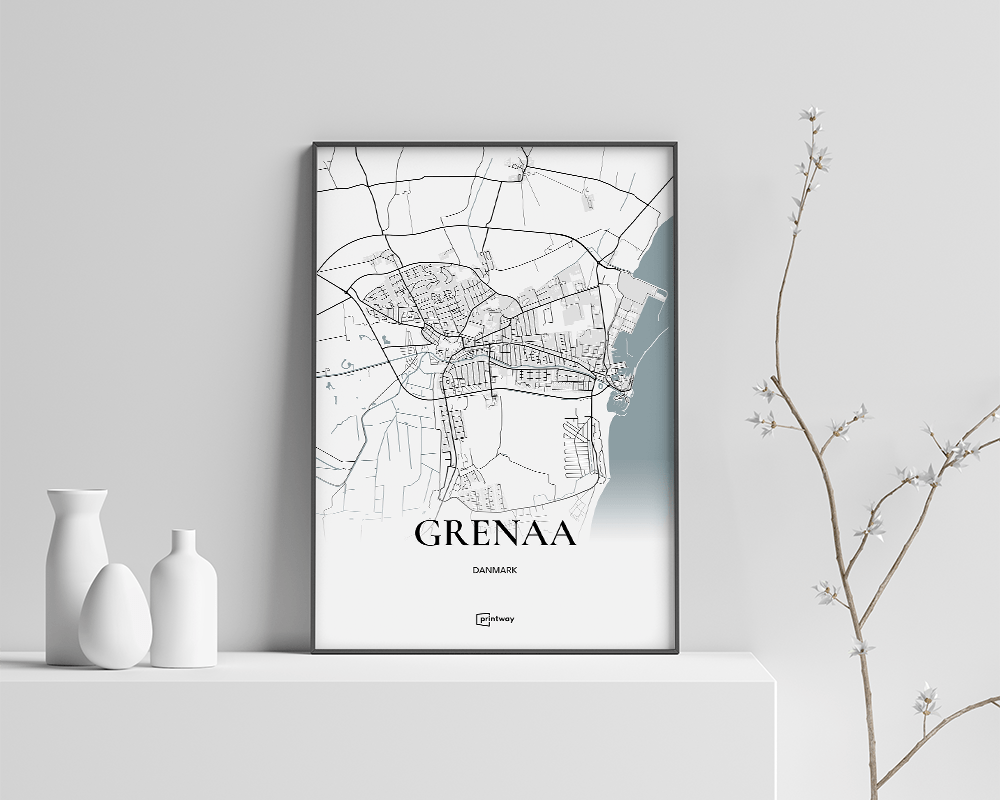 Grenaa Bykort Plakat - Minimalistisk Design A4 21x30 cm