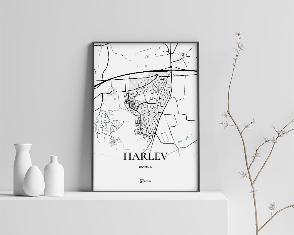 Harlev Bykort Plakat - Minimalistisk Design 35x50 cm