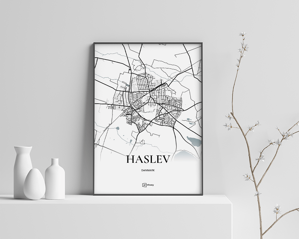 Haslev Bykort Plakat - Minimalistisk Design 35x50 cm