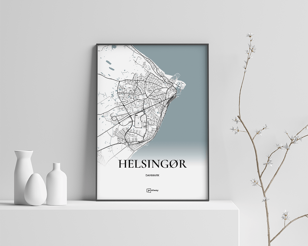 Helsingør Bykort Plakat - Minimalistisk Design 70x100 cm