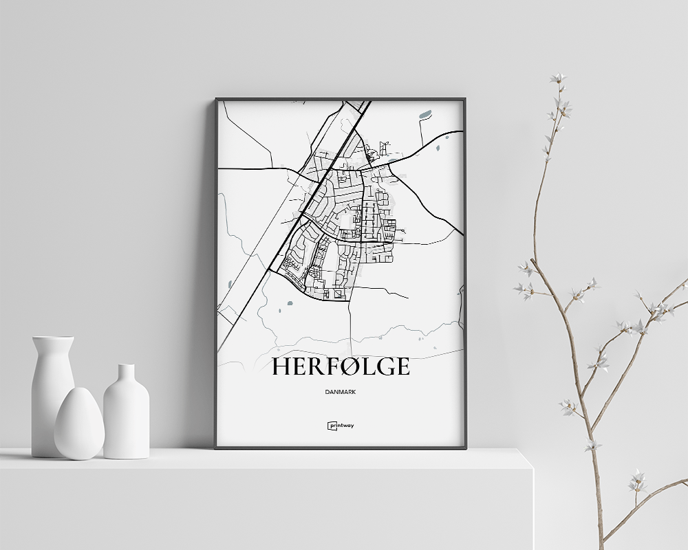 Herfølge Bykort Plakat - Minimalistisk Design A2 42x60 cm