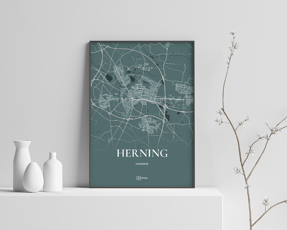 Herning Bykort Plakat - Skovgrøn A4 Design 21x30 cm