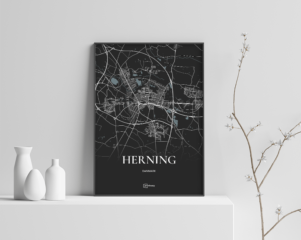 Herning Bykort Plakat - Minimalistisk Design A4 21x30 cm