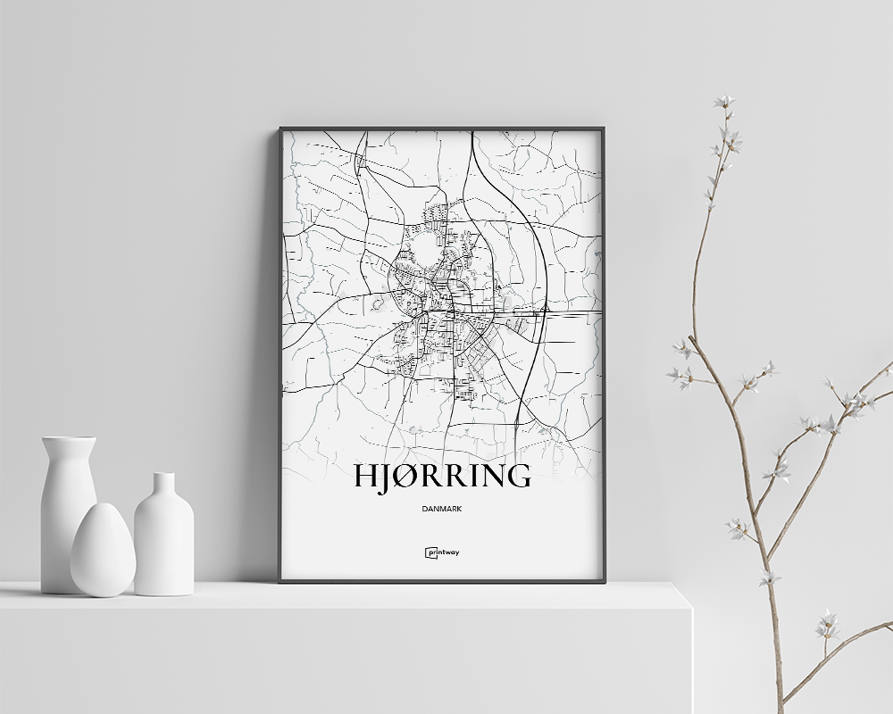 Hjørring Bykort Plakat – Minimalistisk Design A4