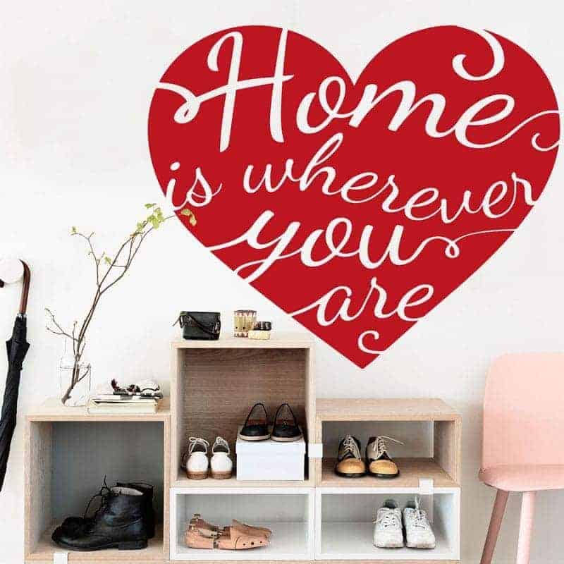 Hjerte Wallsticker - "Hjem er hvor dit hjerte er"
