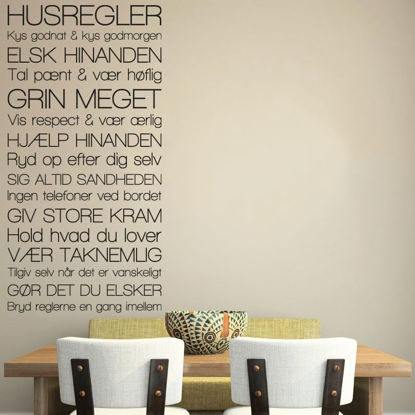 Husregler V2 Wallsticker – Påmindelser om familiens værdier