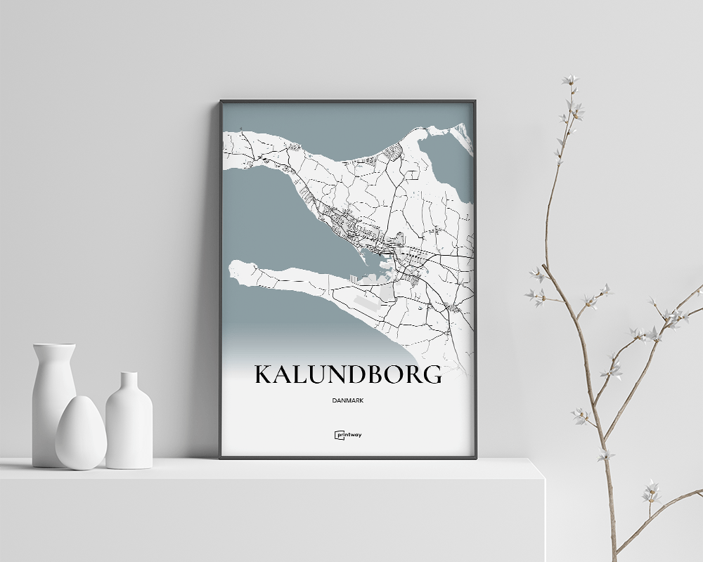 Kalundborg Bykort Plakat - Minimalistisk Design A4 30x21 cm