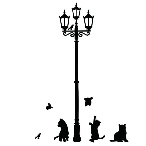 Klassisk Wallsticker med Lygtepæl og Tre Katte - Tilbud!