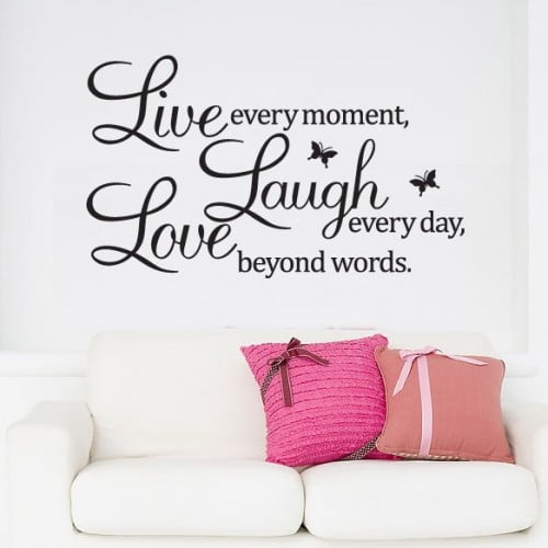 Inspirerende Vægklistermærke - Live Laugh Love i Sort