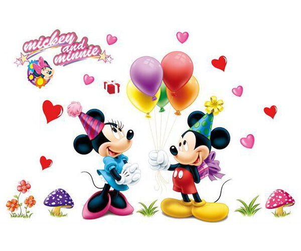 Mickey & Minnie Fødselsdags Vægklistermærke - 120x75 cm