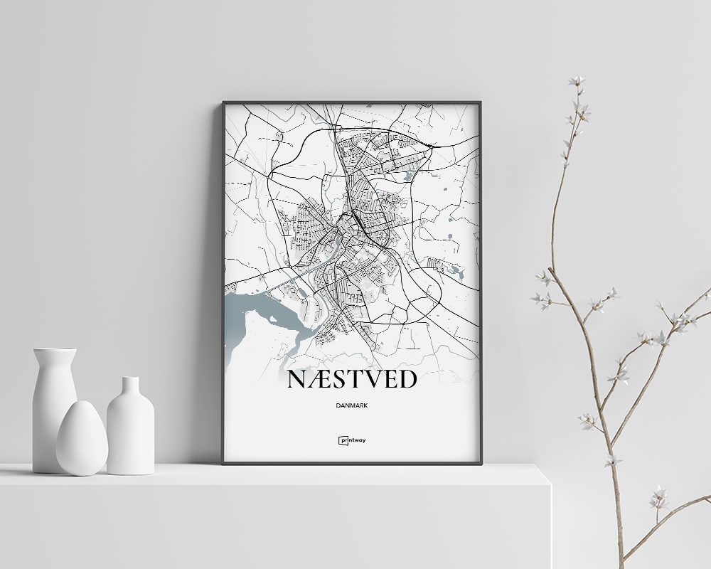 Næstved Bykort Plakat - Minimalistisk Design A4 30x21 cm