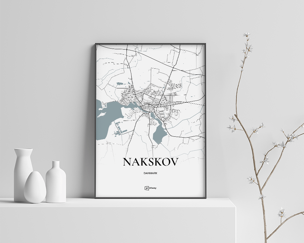 Nakskov Bykort Plakat – Minimalistisk Design A2 42x60 cm