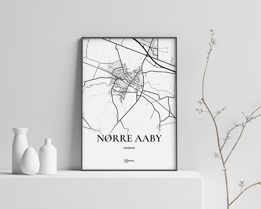 Nørre Aaby Bykort Plakat – Minimalistisk Design 70x100 cm