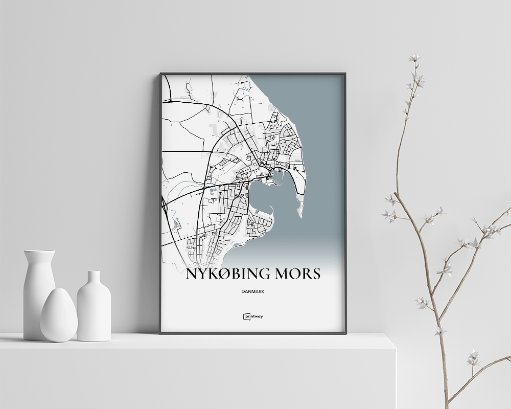 Nykøbing Mors Bykort Plakat – Minimalistisk A4 Design