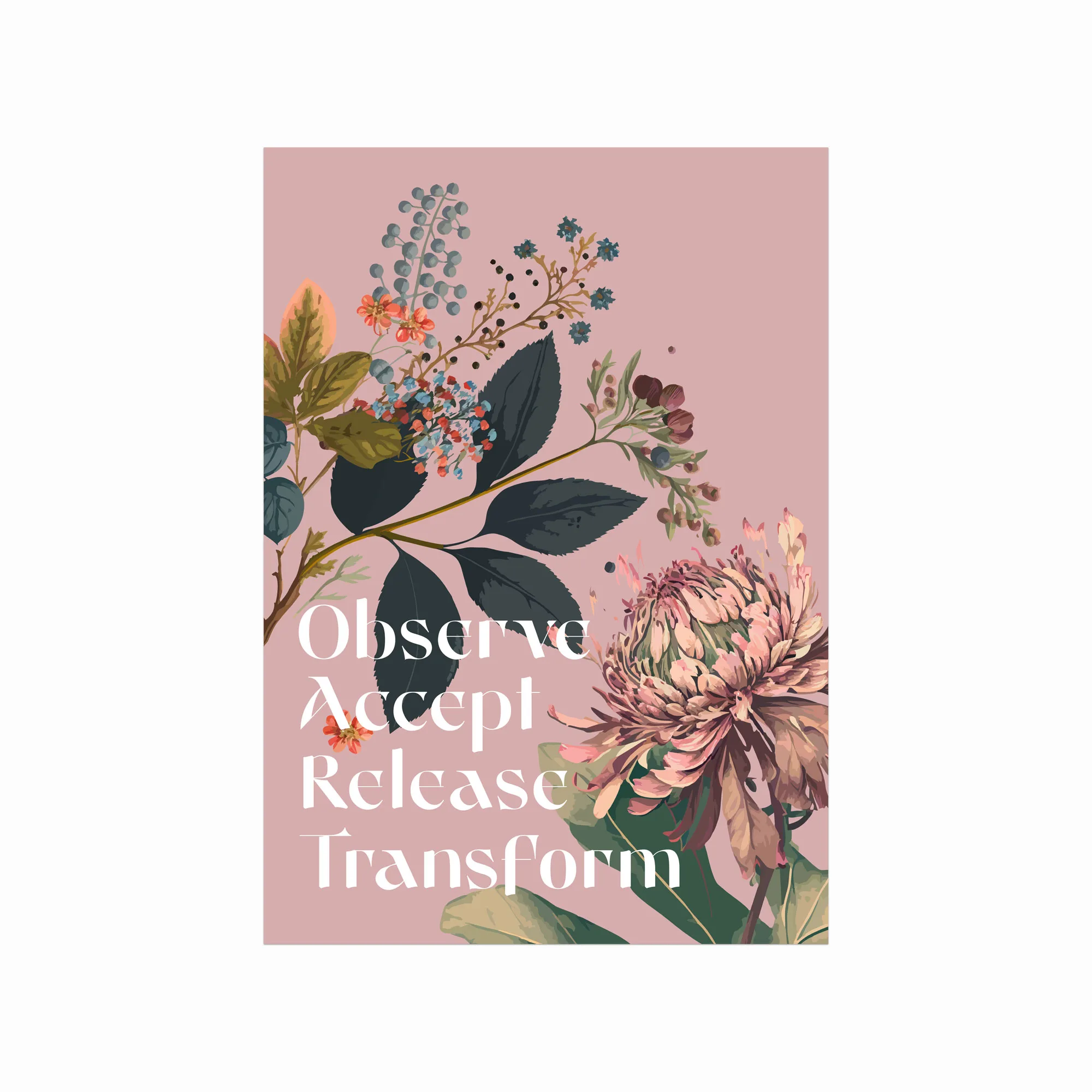 Inspirerende Kunstplakat: Observer, Accepter, Slip, Transformér