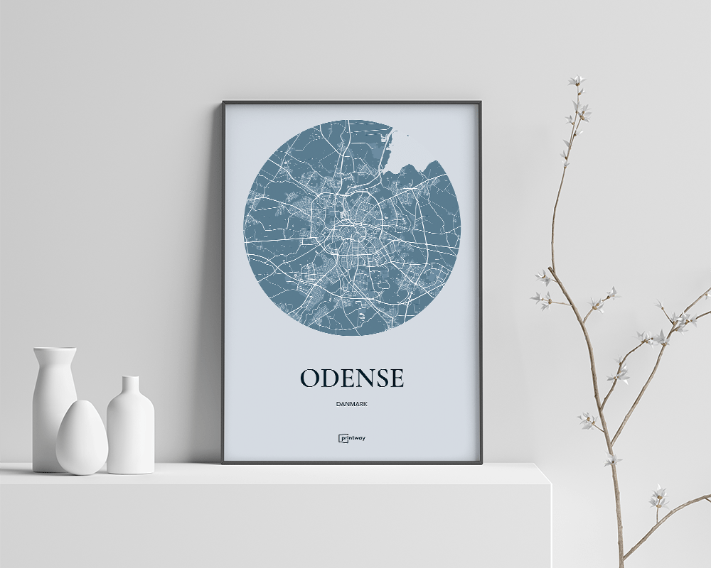 Odense Bykort Plakat i Havblå – Unik A2 Design 42x60 cm