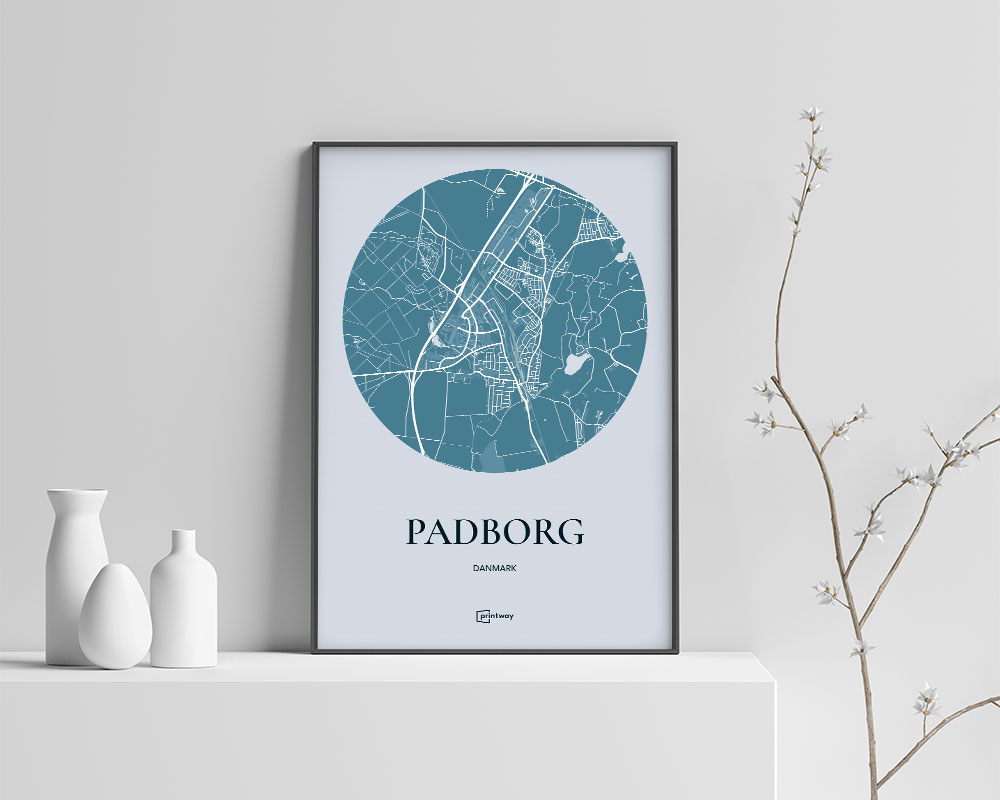 Padborg Bykort Plakat - Havblå Design 21x30 cm