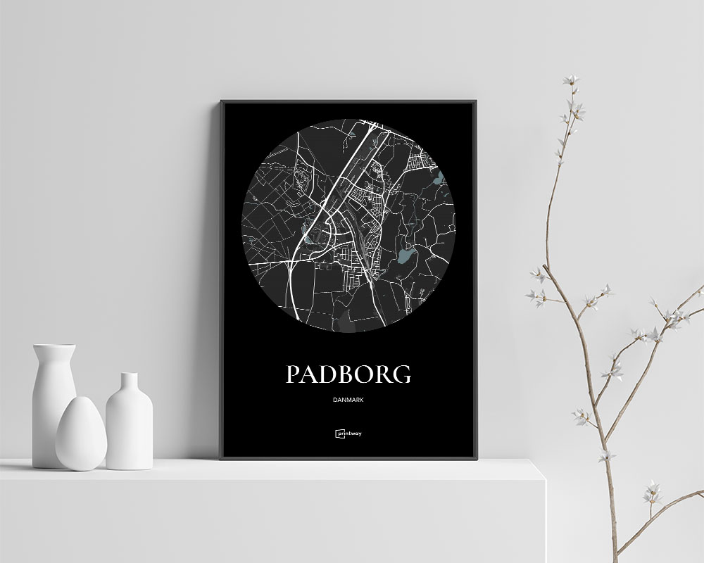 Padborg Plakat - Minimalistisk Bykort i Sort 21x30 cm