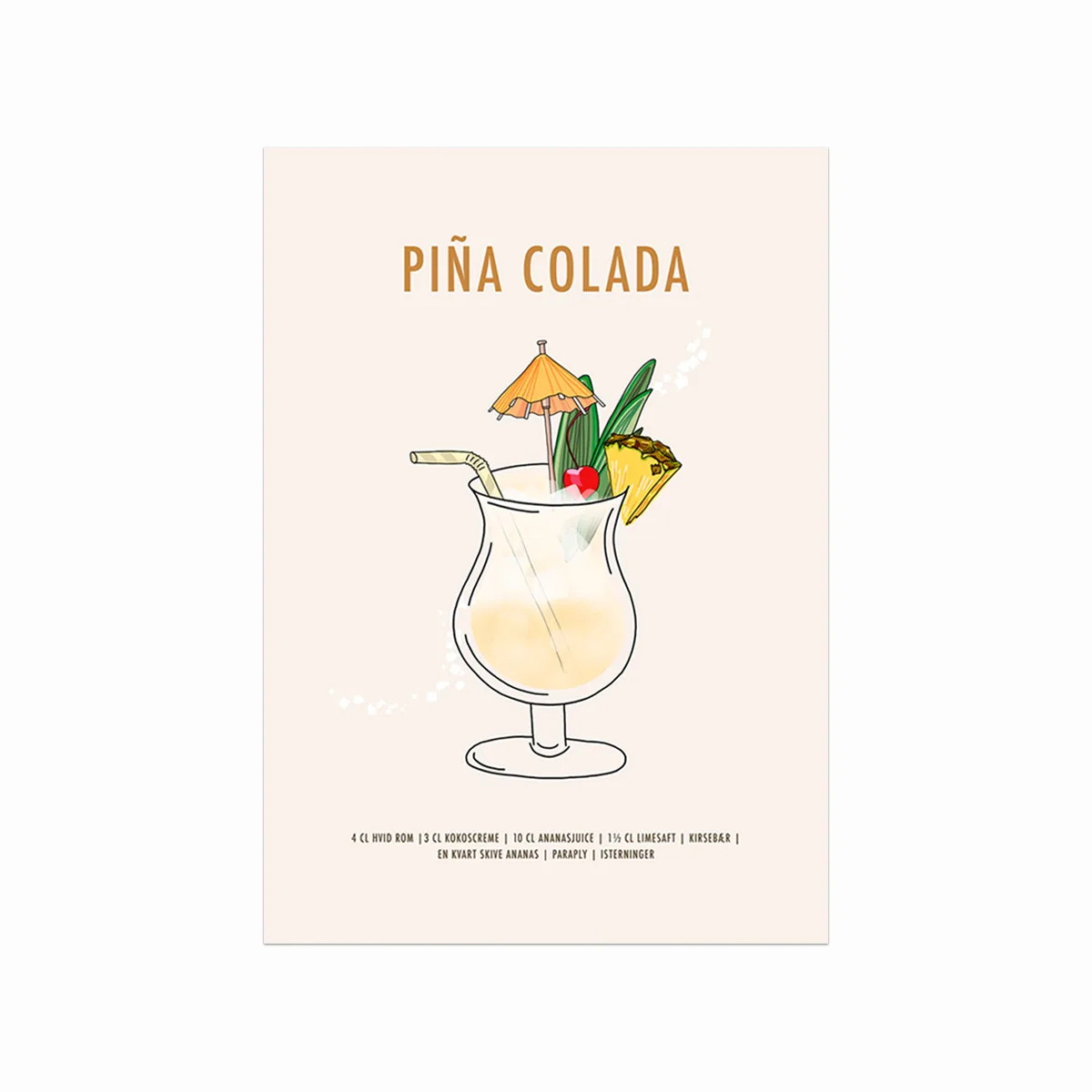 Piña Colada Opskrift Plakat – Inspirerende Kunst til Køkkenet
