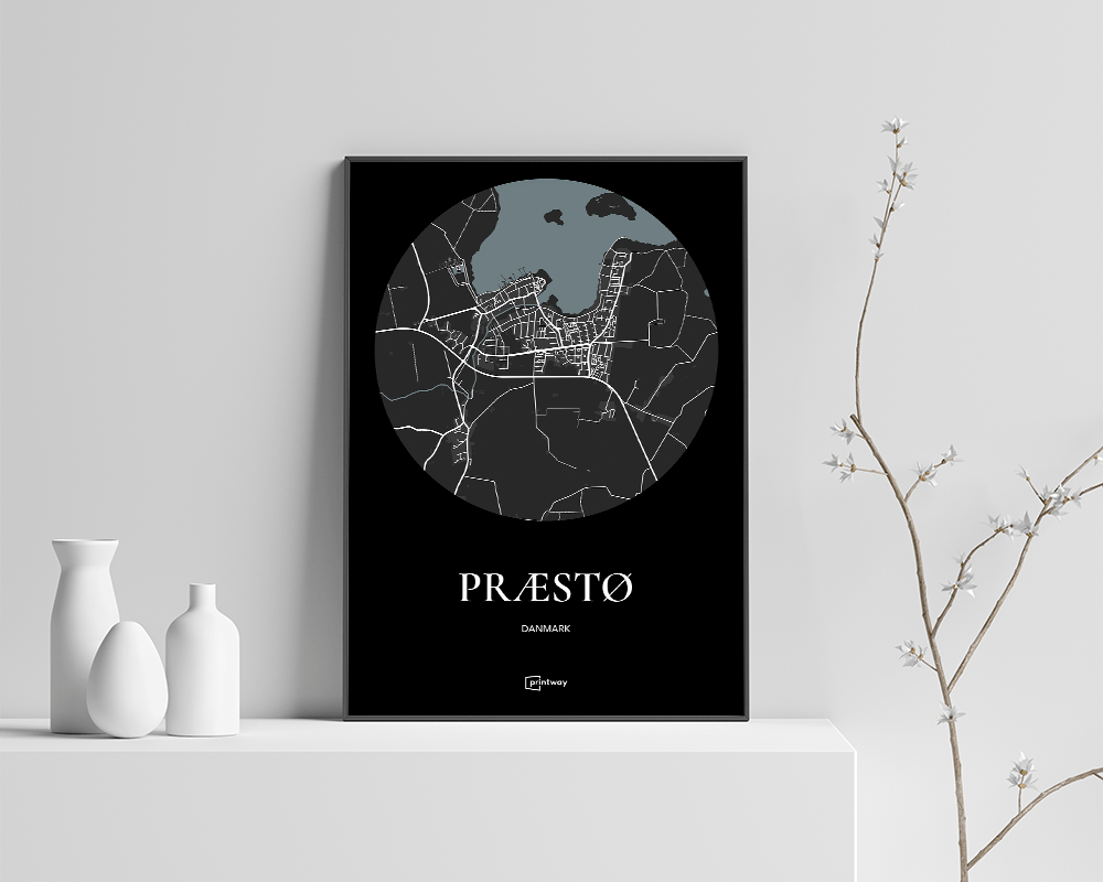 Præstø Bykort Plakat – Minimalistisk Vægkunst 21x30 cm