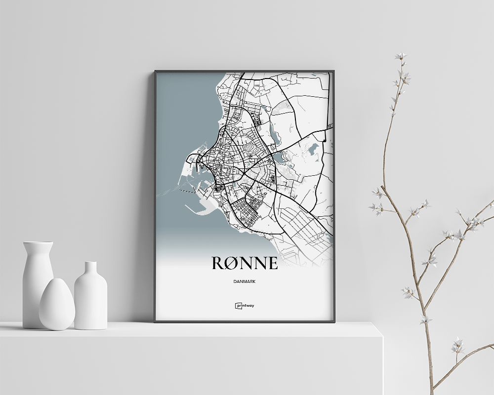 Rønne Bykort Plakat - Minimalistisk Design 21x30 cm