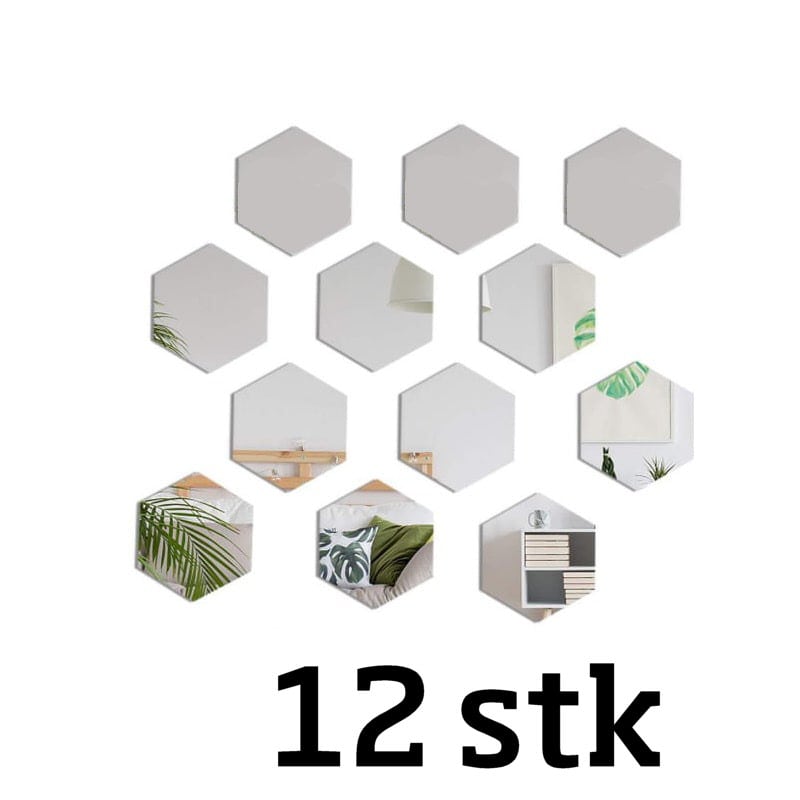 Sekskantede Spejl Klistermærker – 12 stk. til Indretning