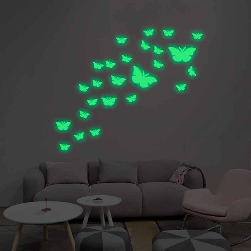 Selvlysende Sommerfugle Wallstickers - 25 Stk Dekoration