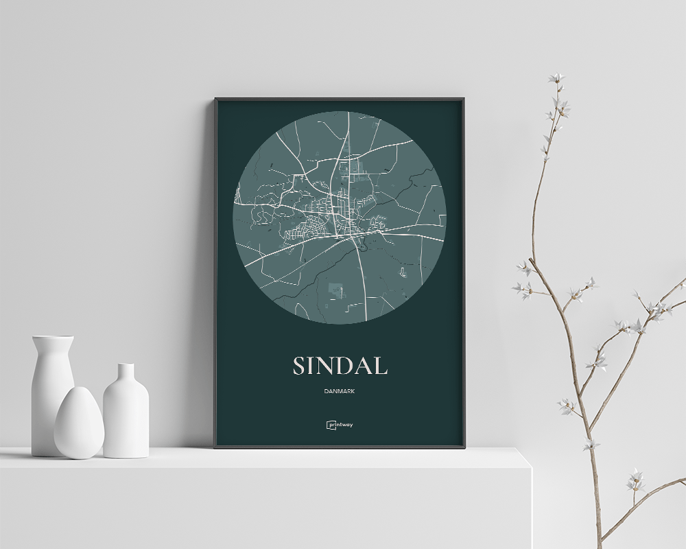 Sindal Bykort Plakat i Skovgrøn – Elegant A4 Plakat