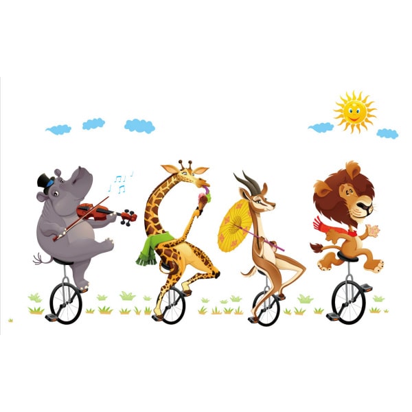 Farverig Wallsticker med Dyr på Cykler til Børneværelset