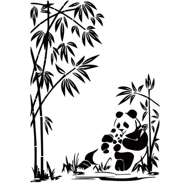 Sød Panda Vægklistermærke – Mor og Unge under Bambus