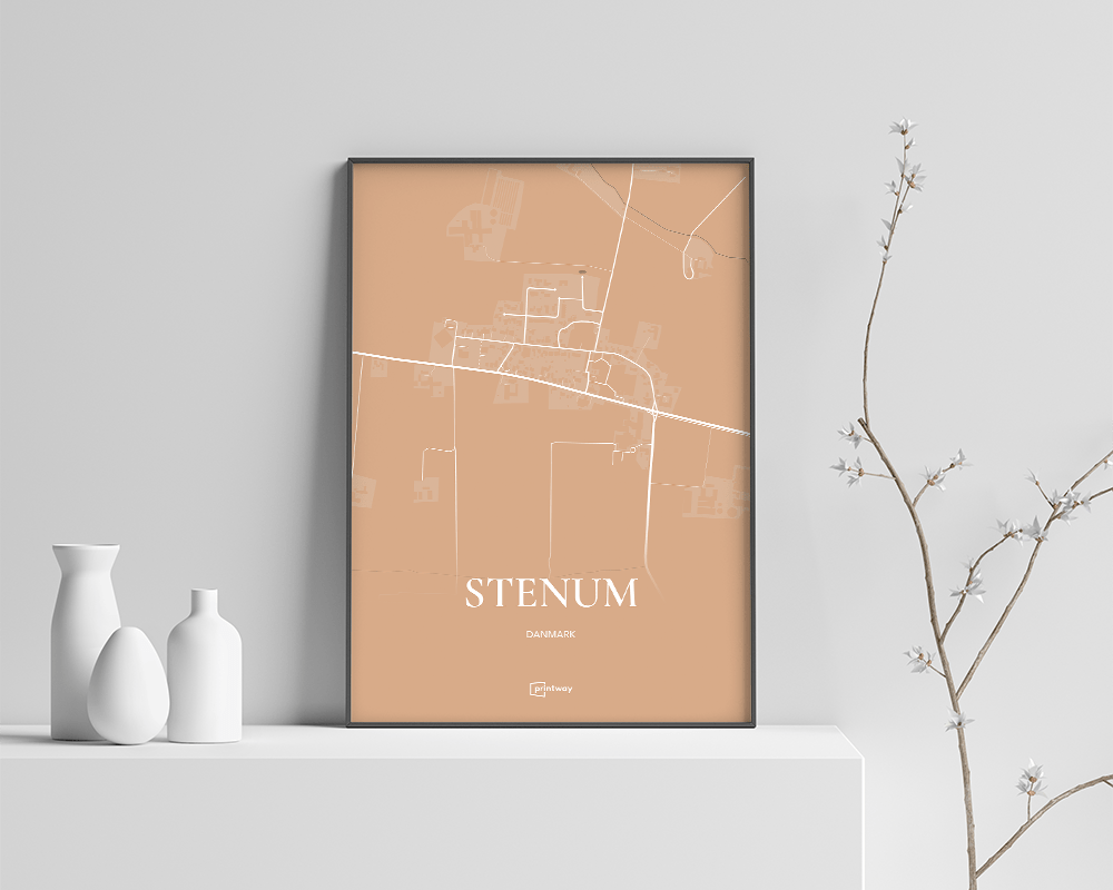 Elegant Guld Plakat med Stenum Bykort – 50x70 cm