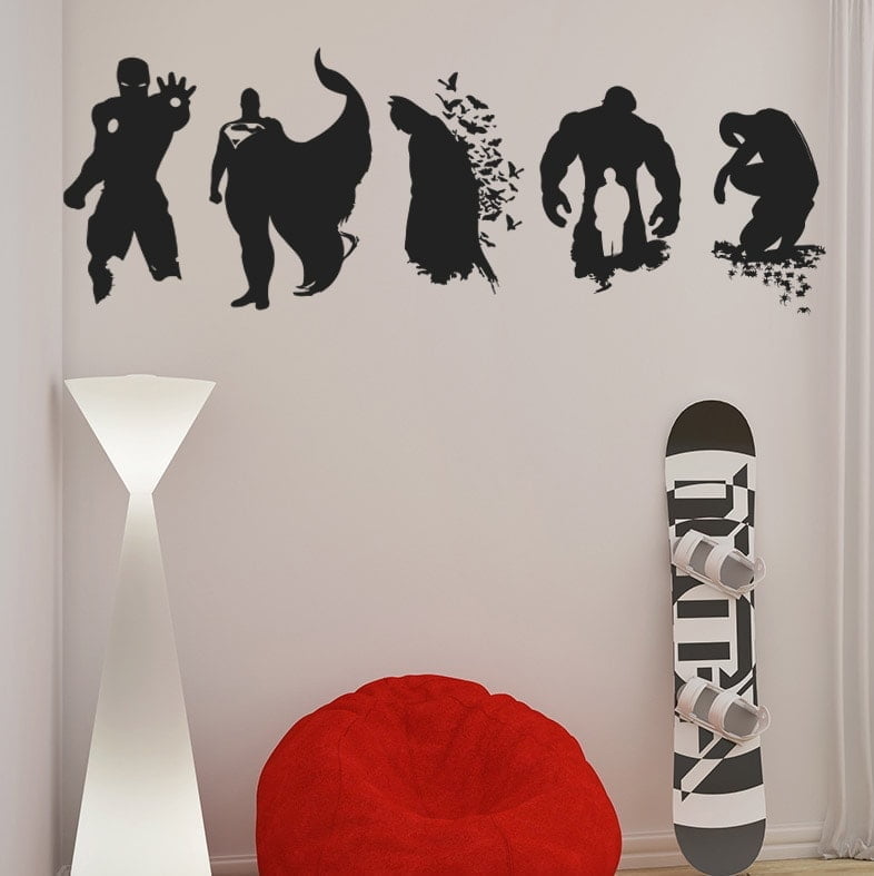 Superhelte Silhuetter Wallstickers – 5 stk til Børneværelset