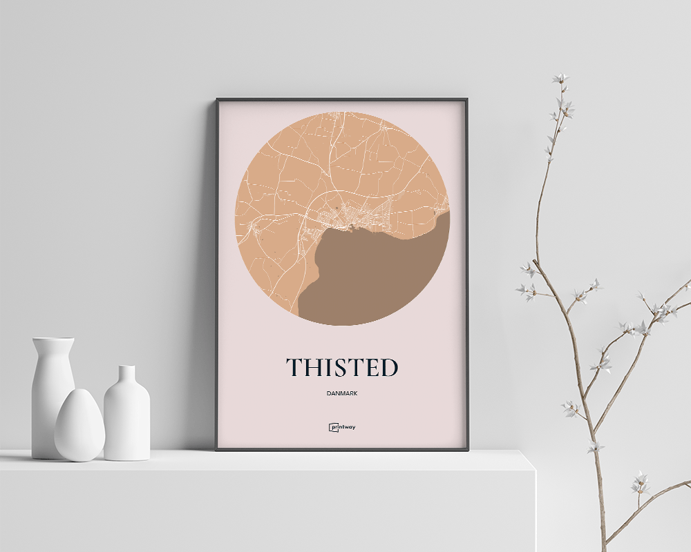 Thisted Bykort Plakat i Guld – Elegant A4 Dekoration