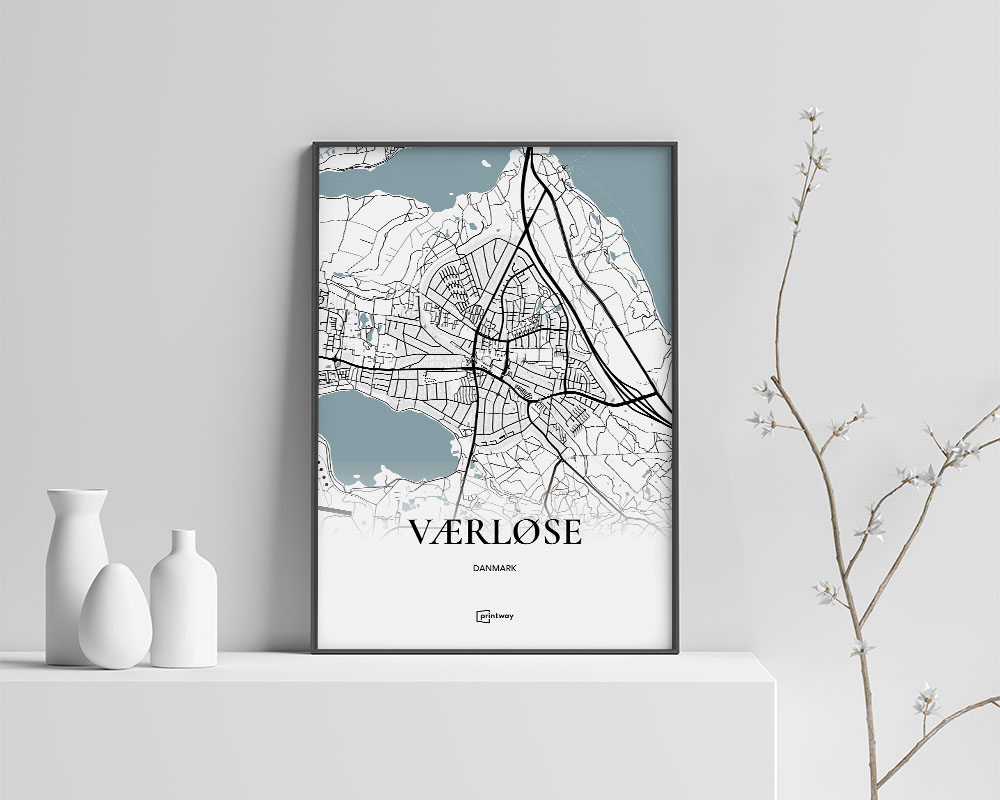 Værløse Bykort Plakat - Minimalistisk Kunst 50x70 cm