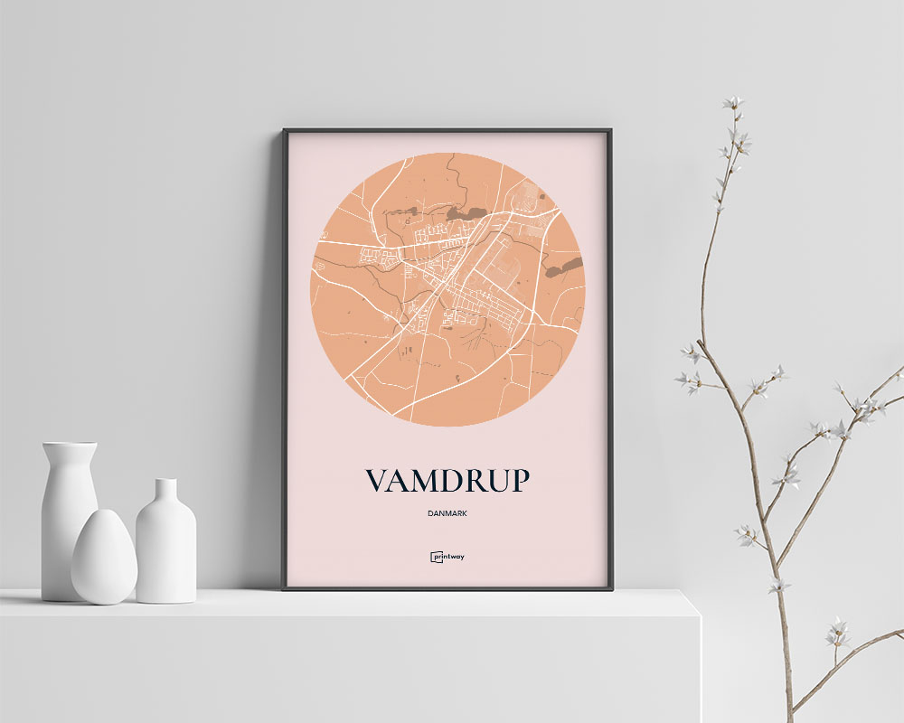 Vamdrup Bykort Plakat i Guld – Elegant A4 Design