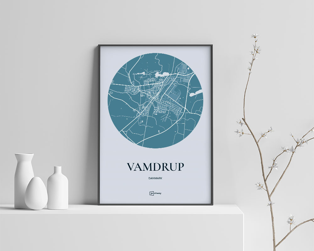 Vamdrup Bykort Plakat – Havblå Design til Dit Hjem