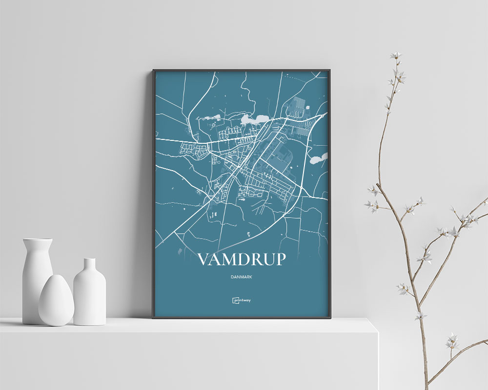 Vamdrup Bykort Plakat – Havblå Design til Indretning