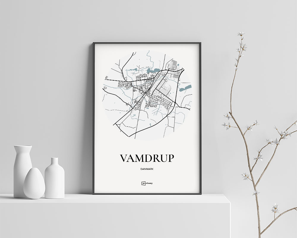 Vamdrup Bykort Plakat – Elegant Minimalistisk A4 Design