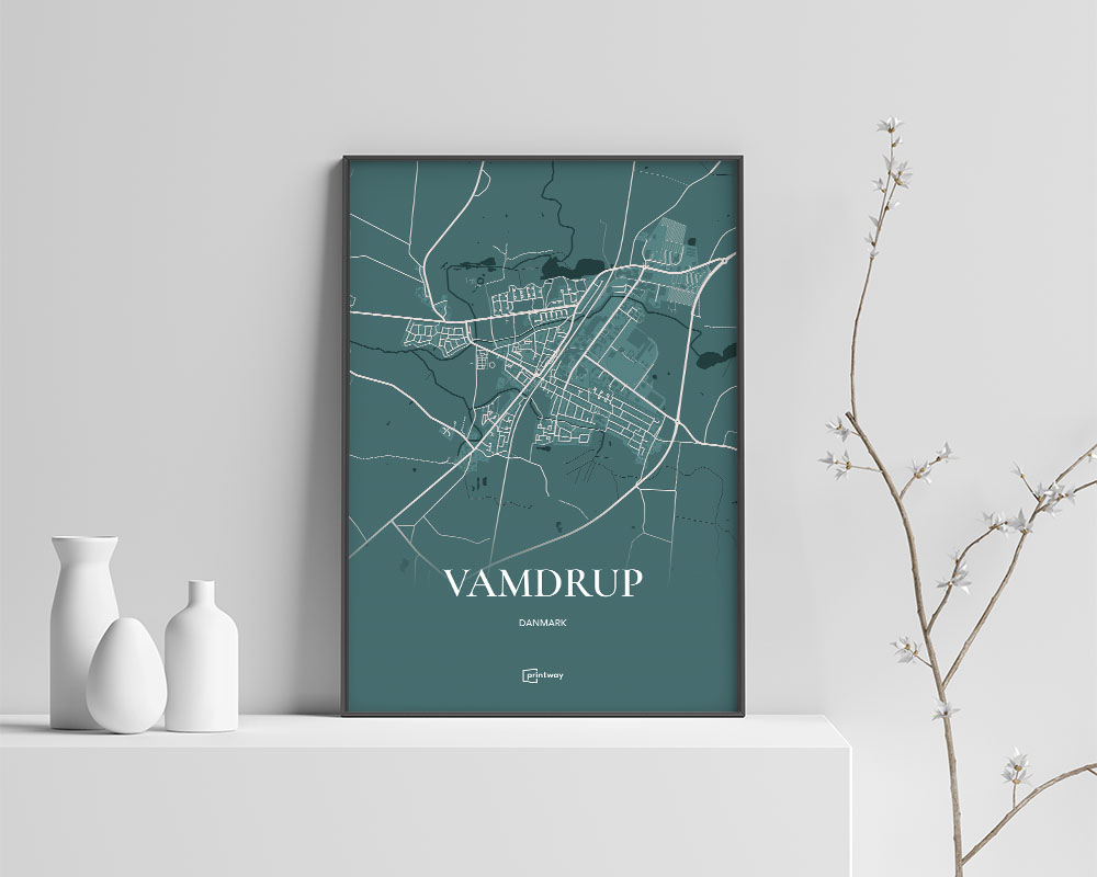 Vamdrup Bykort Plakat – Skovgrøn A4 Kvalitetsposter