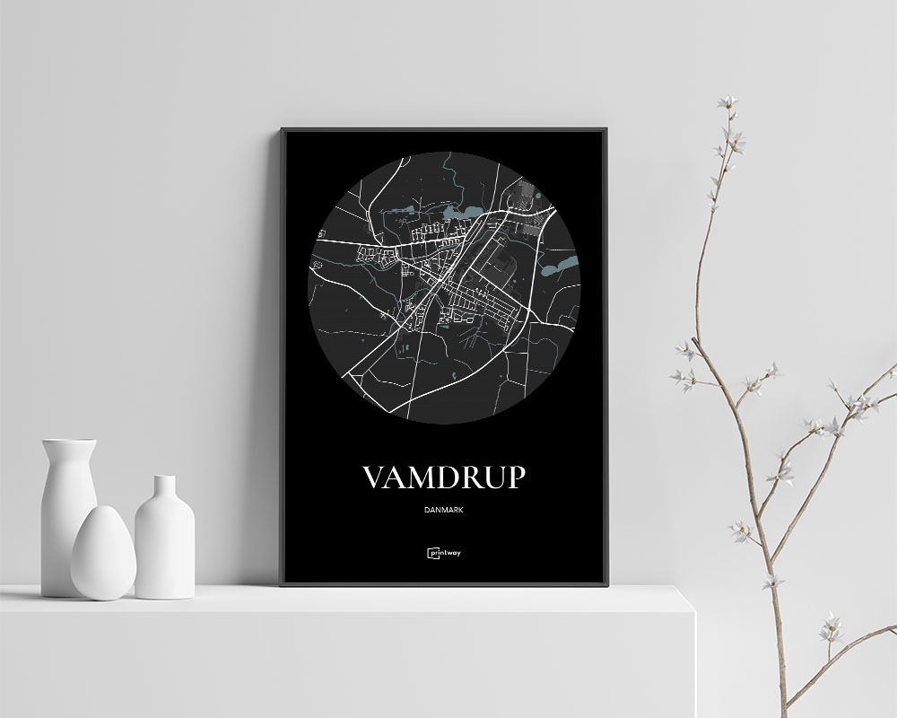 Vamdrup Bykort Plakat – Elegant Minimalisme i Sort 35x50 cm