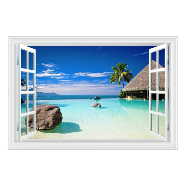 Vindue Wallsticker med Strandliv – Ferie i Dit Hjem!