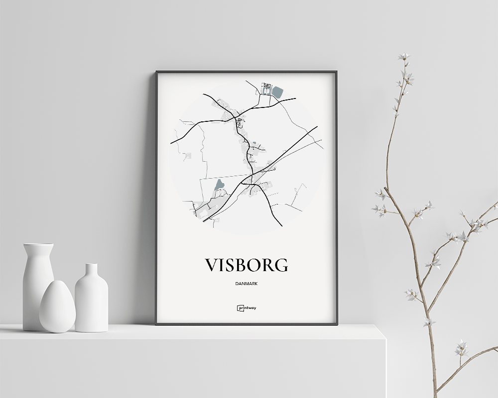 Visborg Bykort Plakat – Elegant Hvid Rund 35x50 cm