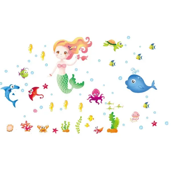 Farverig Havfrue Wallsticker til Børneværelset - Fantastisk Dekor!