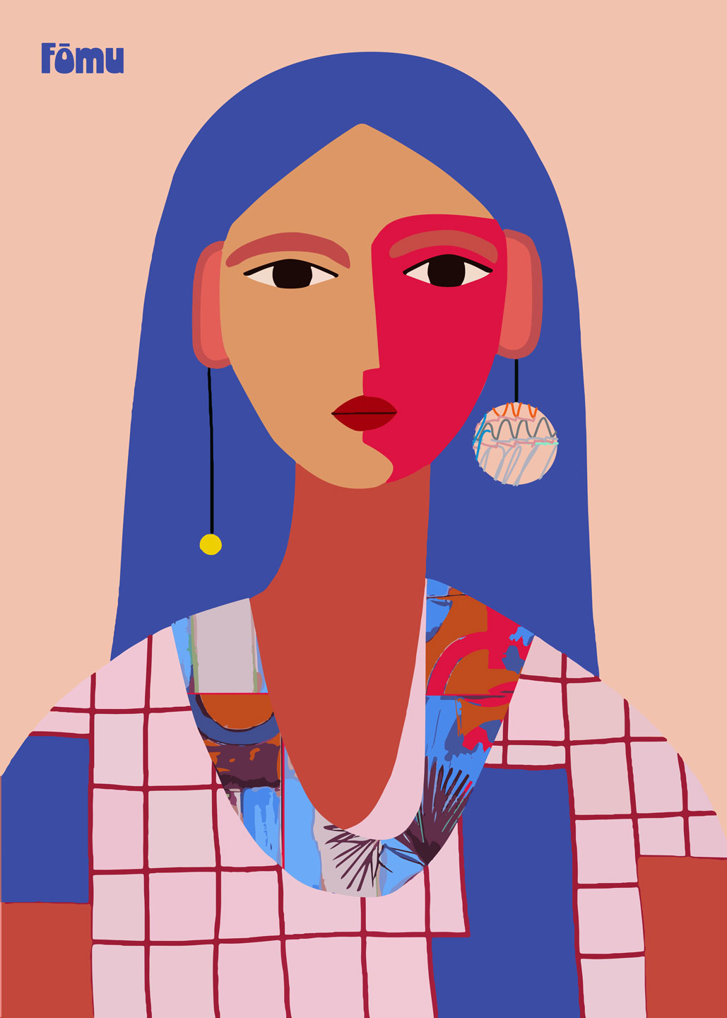 Unik Kunst: Kvinde med Blåt Hår fra Fåmu Illustrations