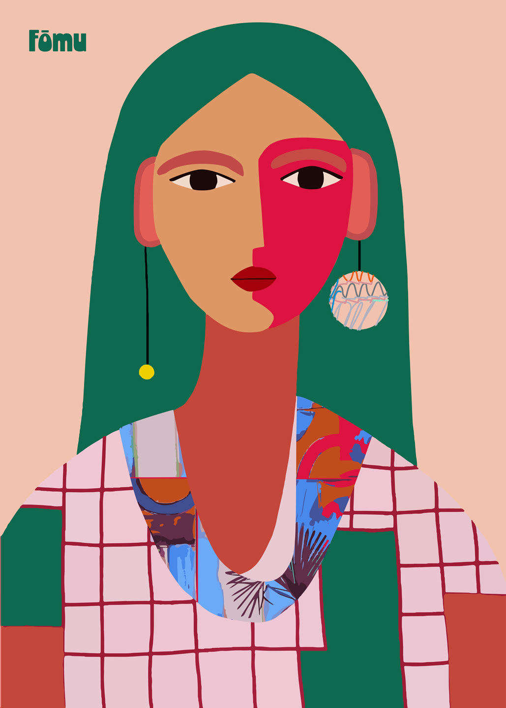 Unikt kunstværk: Kvinde med Grøn Hår - Fåmu Illustrations