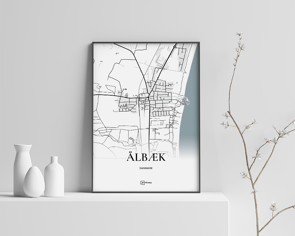 Ålbæk Bykort Plakat - Minimalistisk Design A4 21x30 cm