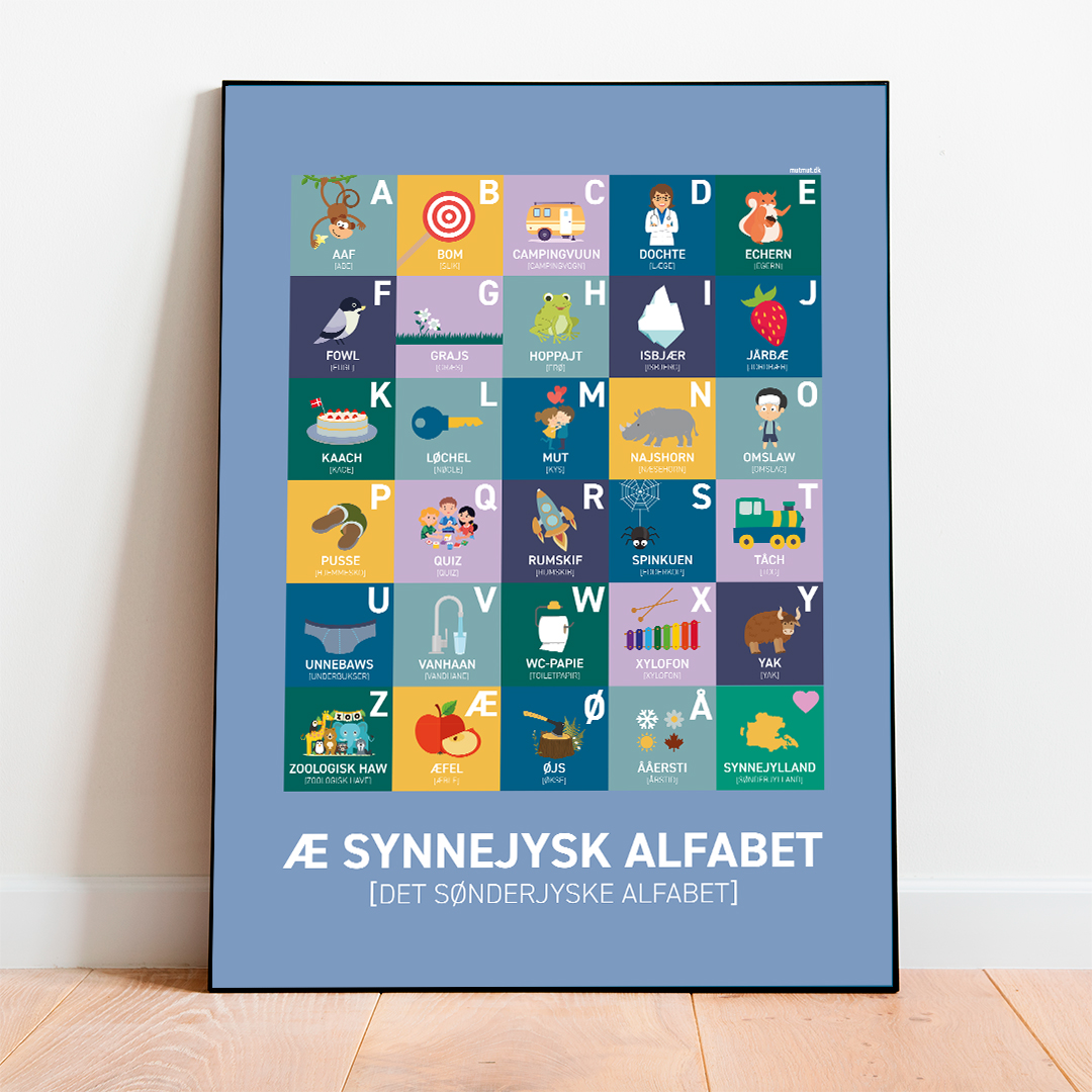Sønderjysk Alfabet Plakat - Blå 50x70 cm til Børn