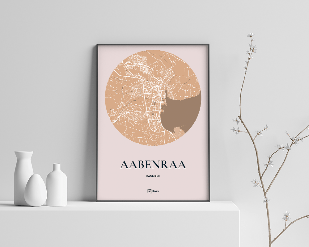 Aabenraa Plakat - Guld Kort A3 til Minimalistisk Indretning